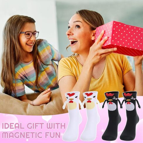2 Pairs Chicken Socks, Magnetic Holding Hands Socks - Funny Cute Animal Hand in Hands Socks Crazy Novelty Animal Sock Gifts for Women Teen Girls Friends Besties in Saudi Arabia