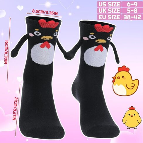 2 Pairs Chicken Socks, Magnetic Holding Hands Socks - Funny Cute Animal Hand in Hands Socks Crazy Novelty Animal Sock Gifts for Women Teen Girls Friends Besties in Saudi Arabia