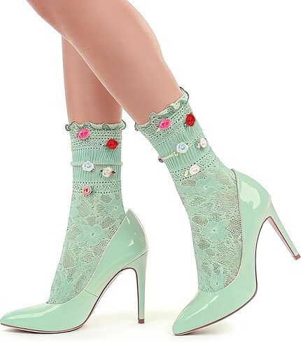 Benefeet Sox Womens Ruffle Socks with Rose Flower Girls Cute Mesh Hollow Frilly Fairy Socks Lettuce Decorative Dress Sock in Kuwait