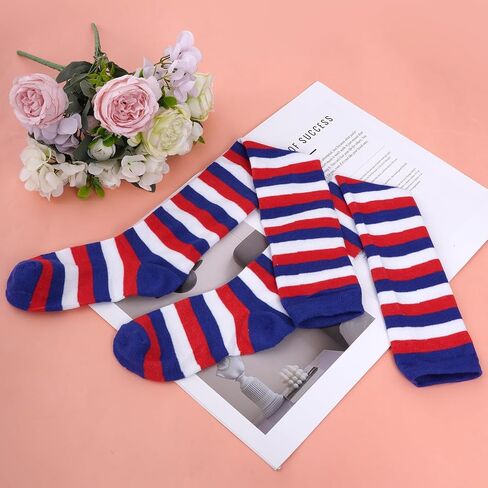SUMERSHA Women's Striped Over Knee Socks - 27.6 Inch Long Thigh High Stockings for Parties, Halloween & Festive Outfits (US, Alpha, One Size, Regular, Regular, Blue White Red) in Kuwait