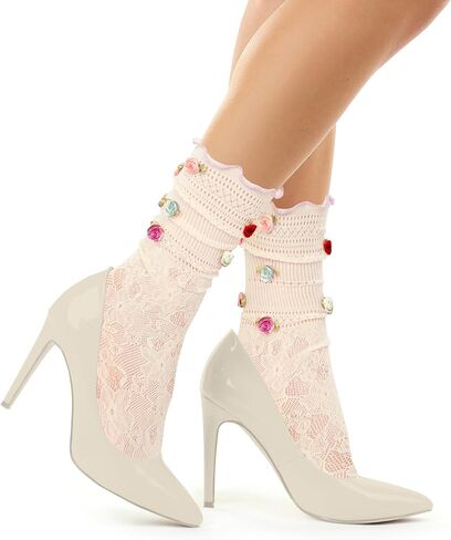 Benefeet Sox Womens Ruffle Socks with Rose Flower Girls Cute Mesh Hollow Frilly Fairy Socks Lettuce Decorative Dress Sock in Kuwait