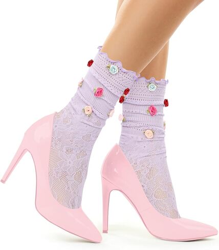 Benefeet Sox Womens Ruffle Socks with Rose Flower Girls Cute Mesh Hollow Frilly Fairy Socks Lettuce Decorative Dress Sock in Kuwait