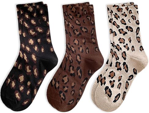 Women's Leopard Socks - Leopard Print Crew Socks, Novelty Funny Cotton Cheetah Print & Animal Print Socks in Kuwait