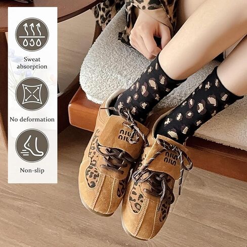 Women's Leopard Socks - Leopard Print Crew Socks, Novelty Funny Cotton Cheetah Print & Animal Print Socks in Kuwait