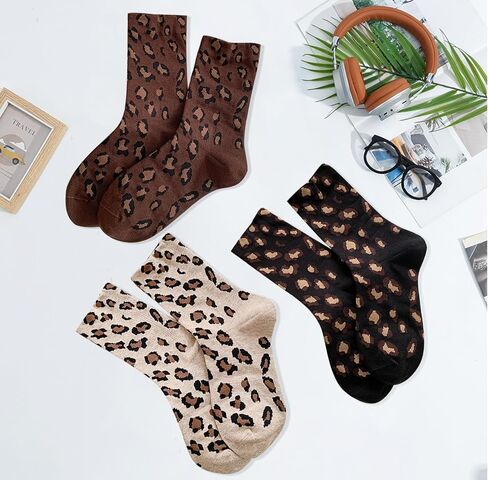 Women's Leopard Socks - Leopard Print Crew Socks, Novelty Funny Cotton Cheetah Print & Animal Print Socks in Kuwait