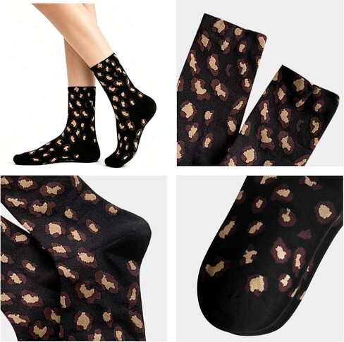 Women's Leopard Socks - Leopard Print Crew Socks, Novelty Funny Cotton Cheetah Print & Animal Print Socks in Kuwait