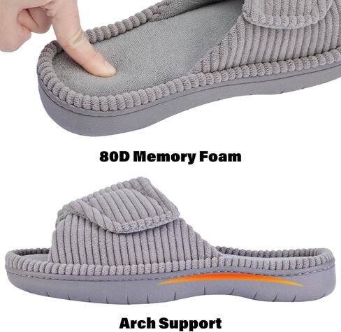 Women's Slippers with Arch Support, Memory Foam Shoes for Plantar Fasciitis | 4-Layer Construction, Moisture-Wicking Coral Fleece, Adjustable Strap,60D Memory Foam, Machine Washable, Anti-Slip Outsole in Saudi Arabia