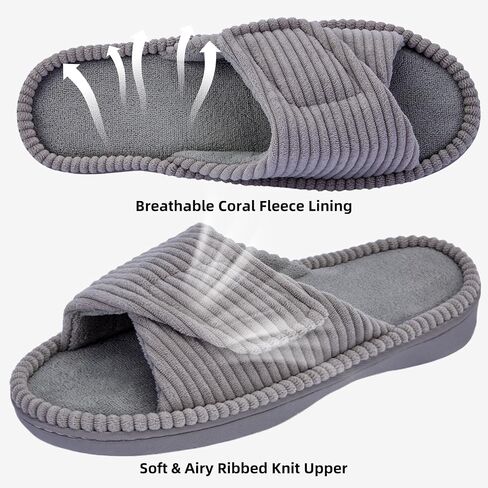 Women's Slippers with Arch Support, Memory Foam Shoes for Plantar Fasciitis | 4-Layer Construction, Moisture-Wicking Coral Fleece, Adjustable Strap,60D Memory Foam, Machine Washable, Anti-Slip Outsole in Saudi Arabia