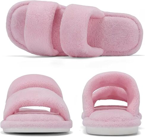 NineCiFun House Slippers for Women Double Band Open Toe Slides with Lightweight Breathable Memory Foam and Soft Coral Fleece Non-Slip Indoor Home Shoes in Saudi Arabia