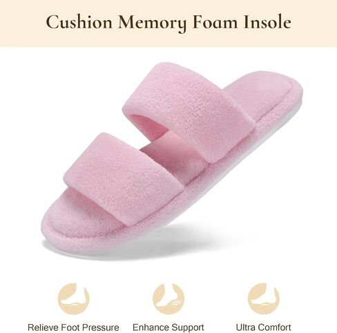 NineCiFun House Slippers for Women Double Band Open Toe Slides with Lightweight Breathable Memory Foam and Soft Coral Fleece Non-Slip Indoor Home Shoes in Saudi Arabia
