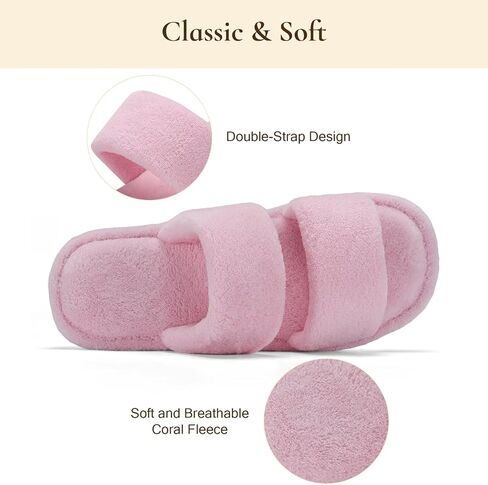 NineCiFun House Slippers for Women Double Band Open Toe Slides with Lightweight Breathable Memory Foam and Soft Coral Fleece Non-Slip Indoor Home Shoes in Saudi Arabia