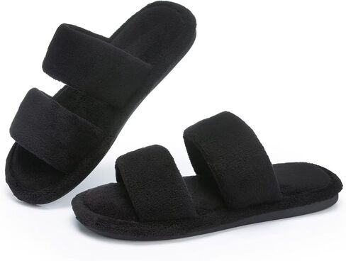 NineCiFun House Slippers for Women Double Band Open Toe Slides with Lightweight Breathable Memory Foam and Soft Coral Fleece Non-Slip Indoor Home Shoes in Saudi Arabia