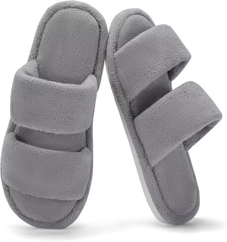 NineCiFun House Slippers for Women Double Band Open Toe Slides with Lightweight Breathable Memory Foam and Soft Coral Fleece Non-Slip Indoor Home Shoes in Saudi Arabia