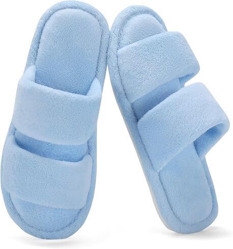 NineCiFun House Slippers for Women Double Band Open Toe Slides with Lightweight Breathable Memory Foam and Soft Coral Fleece Non-Slip Indoor Home Shoes in Saudi Arabia