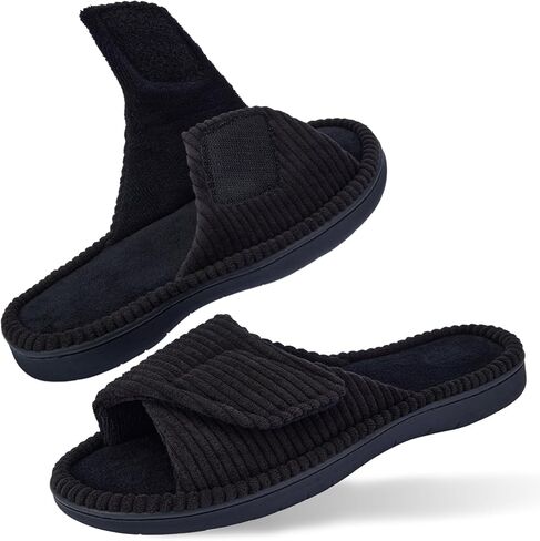 Open Toe Slippers with Arch Support, Women's Adjustable Memory Foam Indoor House Slippers, Open Toe Corduroy Cozy Shoes for Plantar Fasciitis Arthritis and Edema in Saudi Arabia