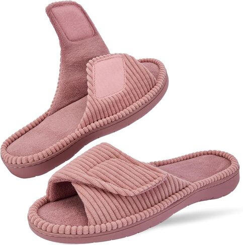 Women's Slippers with Arch Support, Memory Foam Shoes for Plantar Fasciitis | 4-Layer Construction, Moisture-Wicking Coral Fleece, Adjustable Strap,60D Memory Foam, Machine Washable, Anti-Slip Outsole in Saudi Arabia