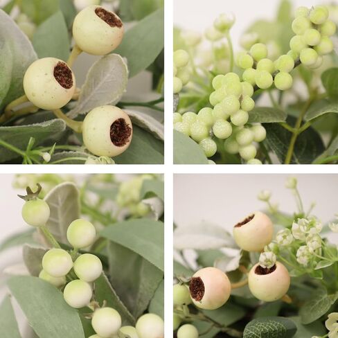 22Inch Greenery Wreaths for Front Door, Artificial Eucalyptus, Olive & Lamb's Ear Leaves Wreath with White Berries & Mini Blooms, Farmhouse Year Round Wreath for Porch Wall Window Home Decor in Saudi Arabia