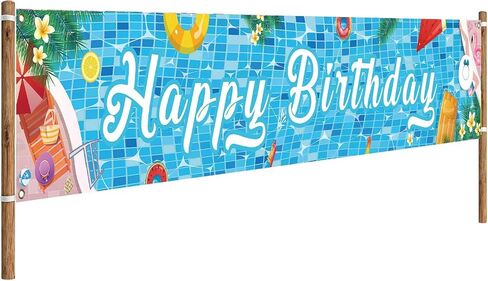Pool Party Birthday Banner 118 * 20 Inch Pool Party Birthday Decorations Pool Party Banner Summer Party Decorations in Saudi Arabia