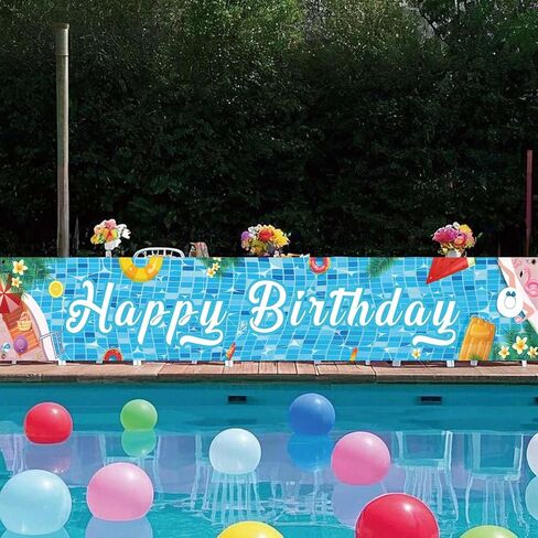Pool Party Birthday Banner 118 * 20 Inch Pool Party Birthday Decorations Pool Party Banner Summer Party Decorations in Saudi Arabia