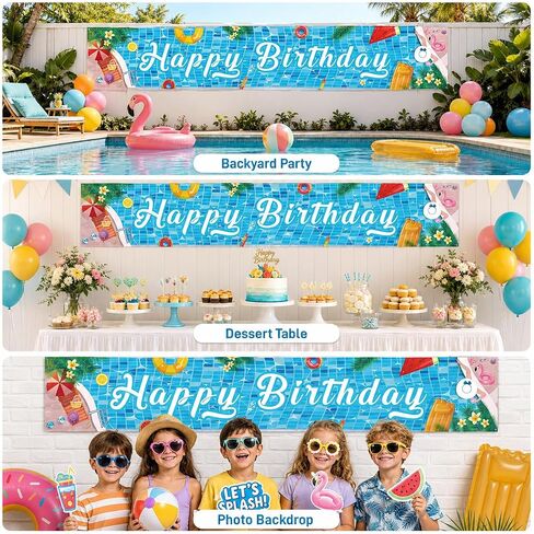 Pool Party Birthday Banner 118 * 20 Inch Pool Party Birthday Decorations Pool Party Banner Summer Party Decorations in Saudi Arabia