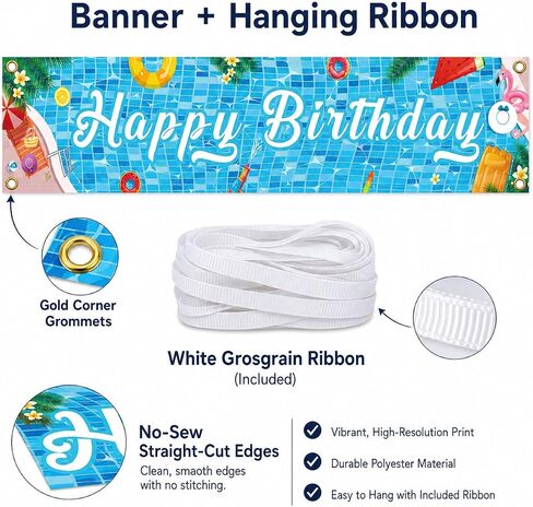 Pool Party Birthday Banner 118 * 20 Inch Pool Party Birthday Decorations Pool Party Banner Summer Party Decorations in Saudi Arabia