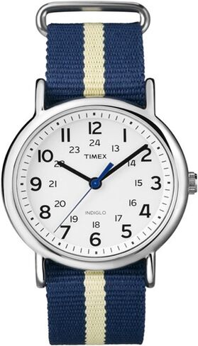 Timex Men's Weekender Slip Through Quartz Watch with White Dial Analogue Display and Blue Nylon Strap T2P142 in Kuwait