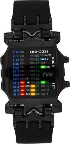 TVG Men's Military Watches,Sports Waterproof Watch with Creative Binary RGB Led Light Display,Stainless Steel Waterproof Watches in Saudi Arabia