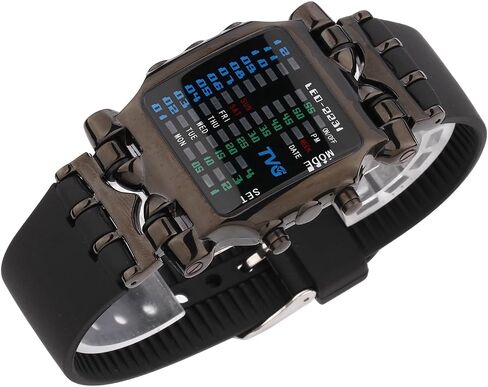 TVG Men's Military Watches,Sports Waterproof Watch with Creative Binary RGB Led Light Display,Stainless Steel Waterproof Watches in Saudi Arabia