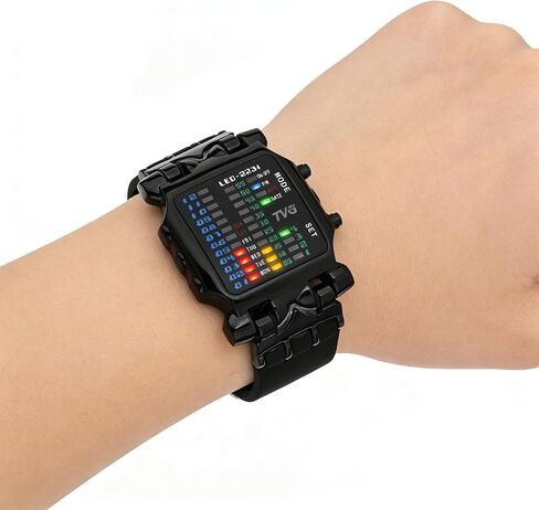 TVG Men's Military Watches,Sports Waterproof Watch with Creative Binary RGB Led Light Display,Stainless Steel Waterproof Watches in Saudi Arabia