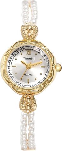 Avaner Women's Bracelet Wrist Watches: Ladies Gold Silver Vintage Retro Bezel Elegant Pearl Strap Analog Quartz Watch in Kuwait