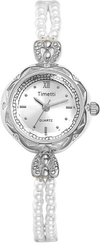 Avaner Women's Bracelet Wrist Watches: Ladies Gold Silver Vintage Retro Bezel Elegant Pearl Strap Analog Quartz Watch in Kuwait