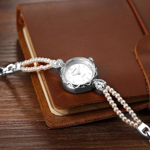 Avaner Women's Bracelet Wrist Watches: Ladies Gold Silver Vintage Retro Bezel Elegant Pearl Strap Analog Quartz Watch in Kuwait