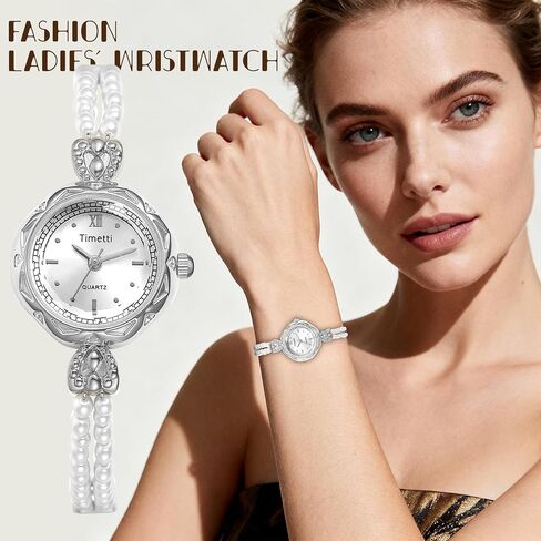 Avaner Women's Bracelet Wrist Watches: Ladies Gold Silver Vintage Retro Bezel Elegant Pearl Strap Analog Quartz Watch in Kuwait