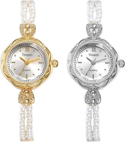 Avaner Women's Bracelet Wrist Watches: Ladies Gold Silver Vintage Retro Bezel Elegant Pearl Strap Analog Quartz Watch in Kuwait