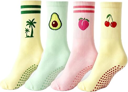 Pilates Grip Socks for Women-4 Pairs Yoga Grippy Slouch Socks, Cute Barre Non Slip Athletic Crew Sticky for Workout Hospital Gym in Saudi Arabia