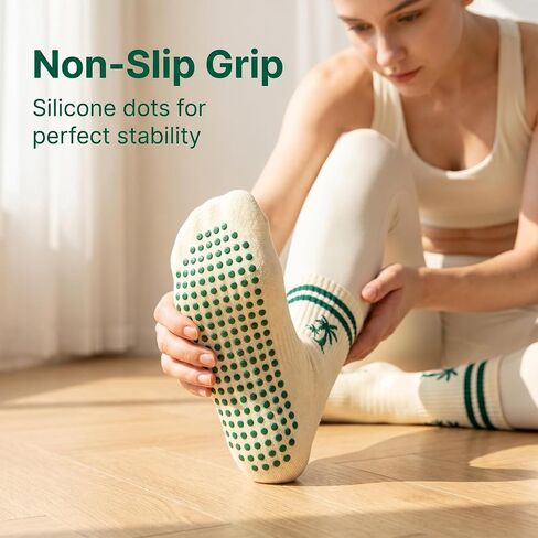Pilates Grip Socks for Women-4 Pairs Yoga Grippy Slouch Socks, Cute Barre Non Slip Athletic Crew Sticky for Workout Hospital Gym in Saudi Arabia