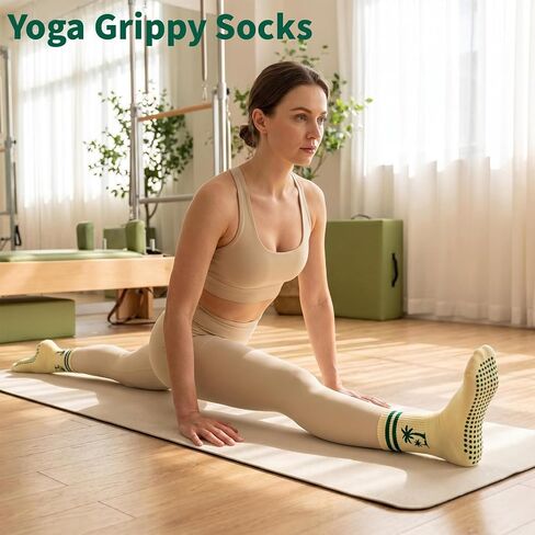 Pilates Grip Socks for Women-4 Pairs Yoga Grippy Slouch Socks, Cute Barre Non Slip Athletic Crew Sticky for Workout Hospital Gym in Saudi Arabia