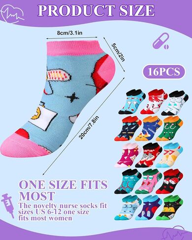 16 Pairs Nurse Socks Bulk for Women Nursing Day Socks Gifts Novelty Funny Medical Gifts for Nurse Doctor in Kuwait