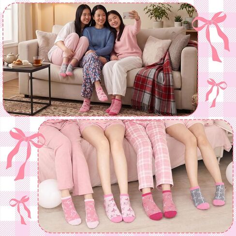 5 Pairs Women Bow Socks Pink Bow Crew Socks Pink Cotton Low Cut Sock for Birthday Decor Gift in Saudi Arabia