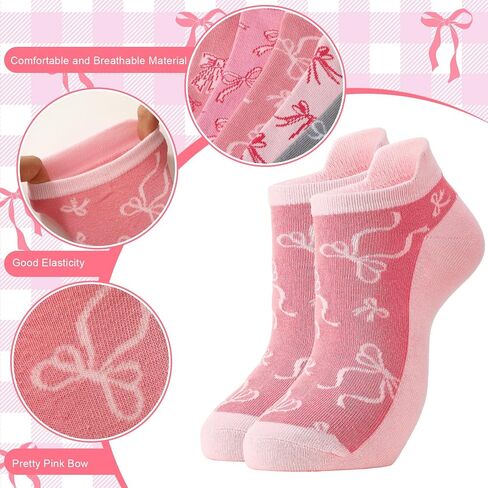 5 Pairs Women Bow Socks Pink Bow Crew Socks Pink Cotton Low Cut Sock for Birthday Decor Gift in Saudi Arabia