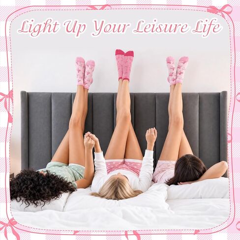 5 Pairs Women Bow Socks Pink Bow Crew Socks Pink Cotton Low Cut Sock for Birthday Decor Gift in Saudi Arabia