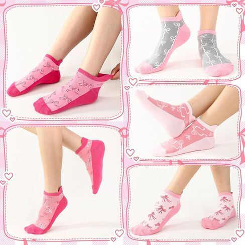 5 Pairs Women Bow Socks Pink Bow Crew Socks Pink Cotton Low Cut Sock for Birthday Decor Gift in Saudi Arabia