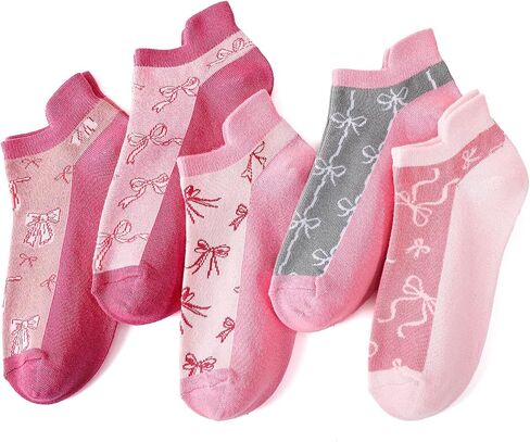 5 Pairs Women Bow Socks Pink Bow Crew Socks Pink Cotton Low Cut Sock for Birthday Decor Gift in Saudi Arabia