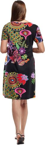 LA CERA Women's Dress, Short Sleeve Cotton Knit Print Dress, Black X-Large in Kuwait