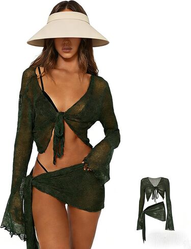 Bikini Cover Up Two Piece Swim Coverups for Bathing Suits with Long Sleeve Women Beach Wrap Swimsuit Outfits in Kuwait