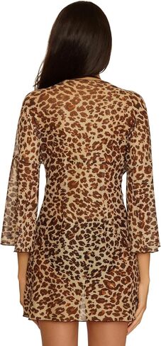 BECCA Safari Leopard Stretch Mesh Tie Front Tunic in Kuwait