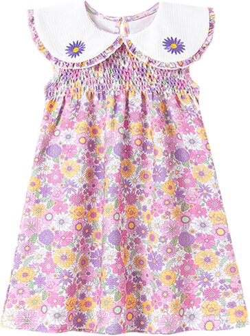 Hongshilian Toddler Girls' Casual Summer Dresses Cute Cartoon Patterned Sundresses Size 2-7 Years in Saudi Arabia