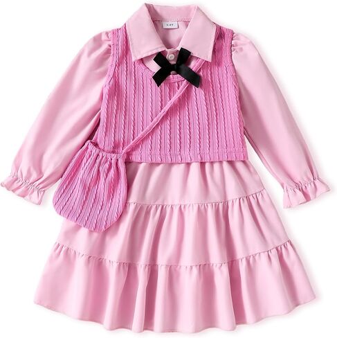 sweetabby Toddler Little Girls Dress Fall Winter Clothes Long Sleeve Shirt Dresses and Knit Vest Set Kids Girls Outfits in Saudi Arabia