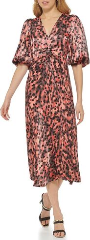 DKNY 3/4 Sleeve Printed Satin Maxi Dress in Kuwait