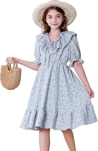 Zando Girls Floral Dress | Casual Ruffle Puff Sleeve Summer Dresses for Girls Kids Tween Spring Birthday 5-14 Years in Kuwait